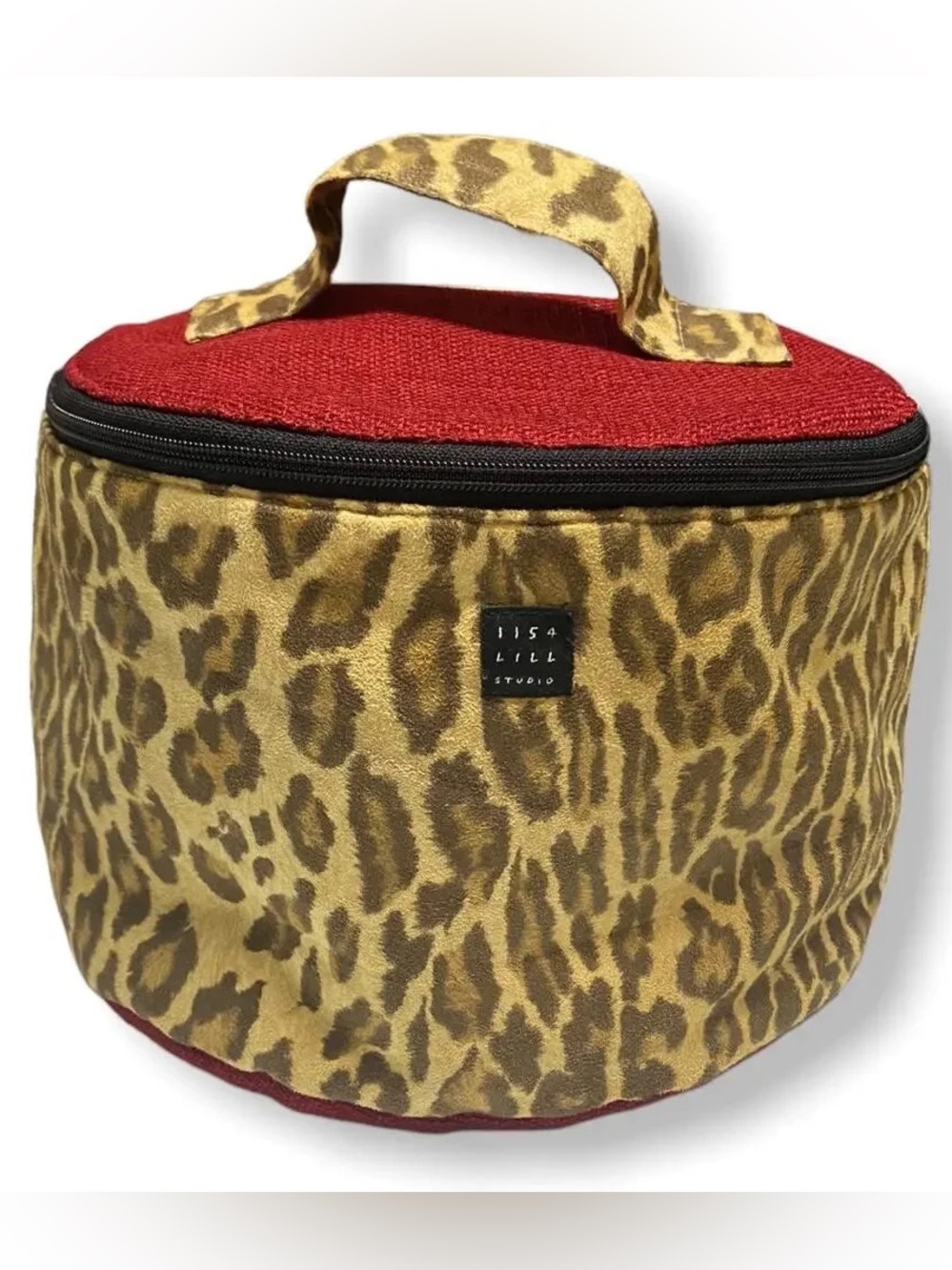1154 Lill Studio Leopard Print Red Tweed Makeup Cosmetic Toiletry Bag Travel